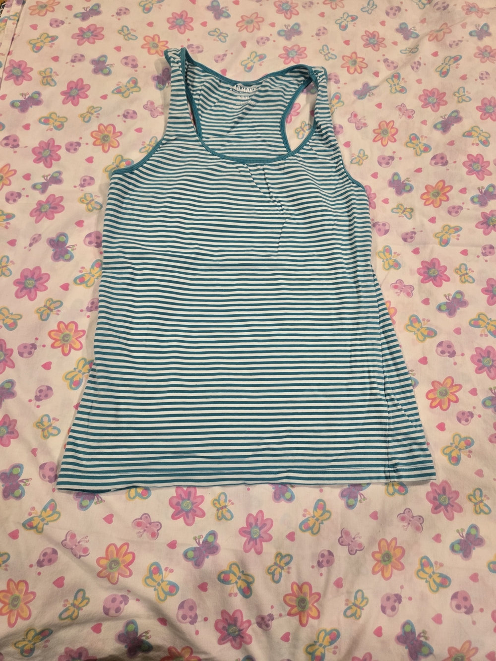 Old Navy Teal and White Striped Racerback Tank - Women